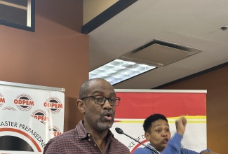 Principal Director of the Meteorological Services Branch in the Ministry of Water, Environment and Climate Change, Evan Thompson, speaks during Tuesday’s (October 28) press briefing at the National Emergency Operations Centre (NEOC), located at the Office of Disaster Preparedness and Emergency Management (ODPEM) Headquarters on Haining Road in Kingston.