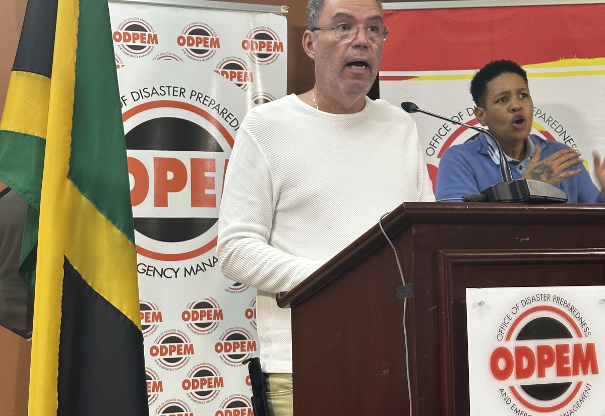 Energy, Telecommunications and Transport Minister, Hon. Daryl Vaz, addresses a press conference at the National Emergency Operations Centre (NEOC) at Office of Disaster Preparedness and Emergency Management (ODPEM) in Kingston on October 28.