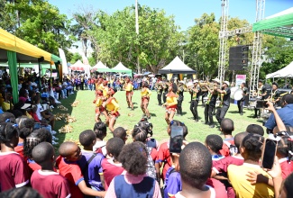 Members of the performing group, Eastern Rangers, put on a show for students during Seville Heritage Expo 2025, held at the historic Seville Heritage Park in St. Ann