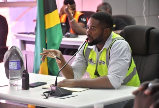 Mayor of Montego Bay, Councillor Richard Vernon, addresses a meeting of the Emergency Operations Centre at the St. James Municipal Corporation in Montego Bay on Thursday (October 30).