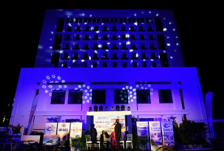 The offices of the Ministry of Foreign Affairs and Foreign Trade (MFAFT), in downtown Kingston, which were illuminated in blue in solidarity with similar activities taking place across the world at the request of the International Maritime Organisation to signify the opportunities to be derived from preservation of the world’s oceans.