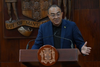 Minister of Health and Wellness, Dr. the Hon. Christopher Tufton, outlines best-practice guidelines to prevent illness from contaminated food and water during and after a storm, at a special press briefing on Tropical Storm Melissa preparedness held at Jamaica House on Friday (October 24).