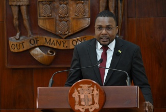 Minister without Portfolio in the Ministry of Economic Growth and Infrastructure Development with Responsibility for Works, Hon. Robert Morgan addresses a special press briefing on preparation for Tropical Storm Melissa at Jamaica House in Kingston on Friday (October 24). 