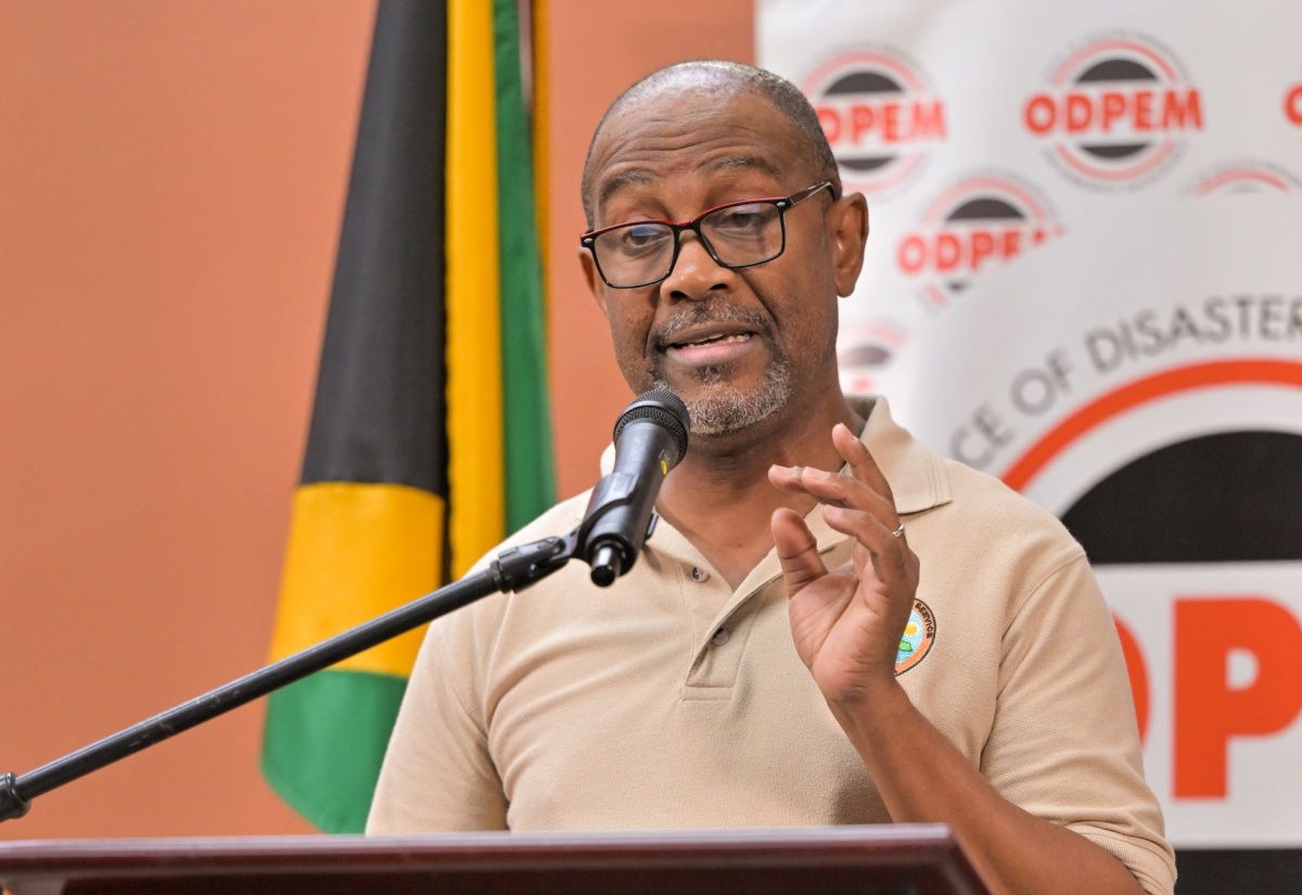 Principal Director of the Meteorological Service of Jamaica (Met Service), Evan Thompson, provides an update on Hurricane Melissa from the National Emergency Operations Centre (NEOC) during a media briefing at the Office of Disaster Preparedness and Emergency Management (ODPEM) in Kingston.