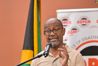 Principal Director of the Meteorological Service of Jamaica (Met Service), Evan Thompson, provides an update on Hurricane Melissa during a media briefing at the Office of Disaster Preparedness and Emergency Management (ODPEM) in Kingston on Sunday (October 26).