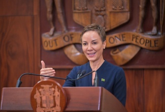 Minister of Foreign Affairs and Foreign Trade, Senator the Hon. Kamina Johnson Smith, addresses Wednesday’s (October 1) Post Cabinet Press Briefing at Jamaica House.
