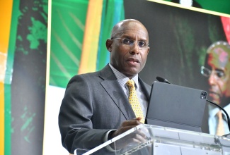 Minister of Industry, Investment and Commerce, Senator the Hon. Aubyn Hill, speaks at the inaugural Jamaica Agri-Business Investment Forum (JAIF) 2025, which was held recently at the Montego Bay Convention Centre in St. James.