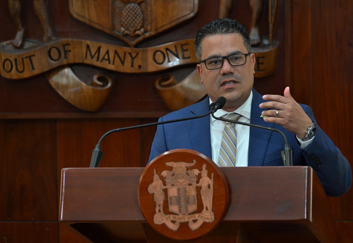 Minister of Water, Environment and Climate Change, Hon. Matthew Samuda, addresses a special press briefing on preparedness for Tropical Storm Melissa at the Office of the Prime Minister on Friday (October 24).