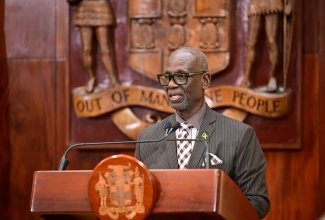 Minister of Local Government and Community Development, Hon. Desmond Mckenzie, shares details regarding Municipal Corporations severely affected by Hurricane Melissa, at a press conference held at Jamaica House on November 3.

