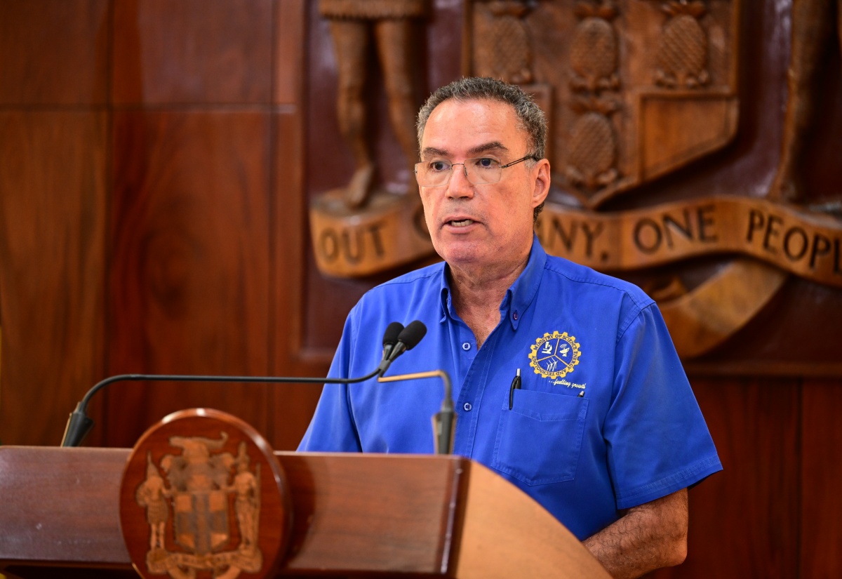 Energy, Transport and Telecommunications Minister, Hon. Daryl Vaz, addresses Monday’s (November 3) press briefing on Hurricane Melissa recovery activities at Jamaica House.

