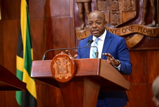 Minister of Labour and Social Security, Hon. Pearnel Charles Jr., provides an update on Hurricane Melissa relief efforts during a media briefing at Jamaica House on Monday (November 3).

