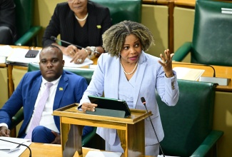 Minister of Education, Skills, Youth and Information, Senator Dr. the Hon. Dana Morris Dixon making a statement in the Senate on November 21.