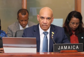 Jamaica’s Ambassador to the United States  (US) and Permanent Representative to the Organization of American States (OAS), His Excellency Major General (Ret’d) Antony Anderson, provides an update on Jamaica’s post-hurricane recovery during a recent regular sitting of the OAS Permanent Council at the organisation's headquarters in Washington DC. 

