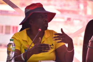 Chief Executive Officer (CEO) of the Cornwall Regional Hospital (CRH), Charmaine Williams-Beckford, gives remarks during an Emergency Operations Centre meeting, held recently at the St. James Municipal Corporation. 

