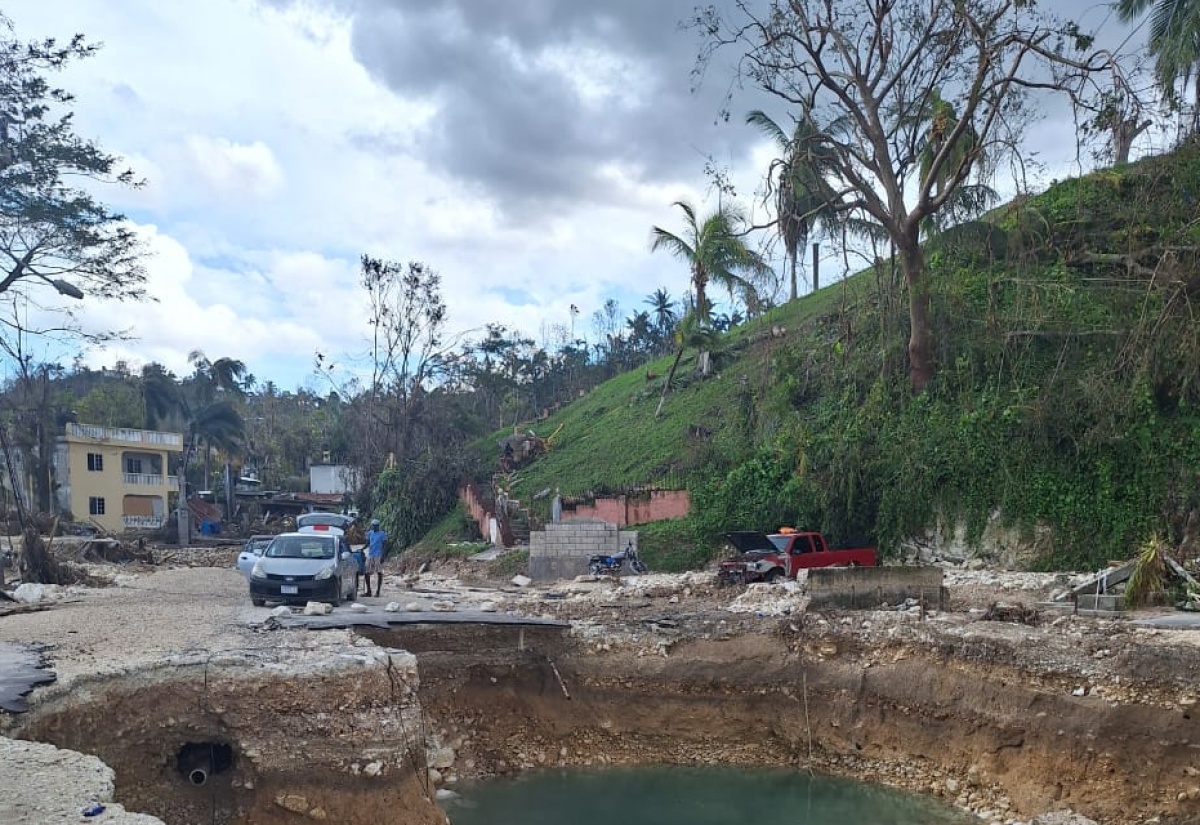 The Chelsea bridge in St. James, which was severely damaged during the recent passage of Hurricane Melissa. 

