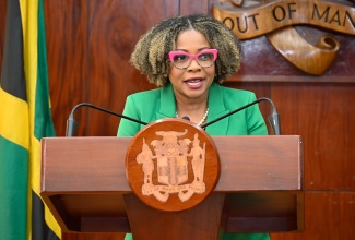 Minister of Education, Skills, Youth, and Information, Senator Dr. the Hon. Dana Morris Dixon, addresses a press briefing at Jamaica House on Thursday (November 13).