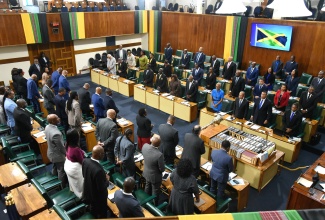 Members of the House of Representatives observe a minute of silence in honour of the lives lost during the passage of Hurricane Melissa during its sitting on Tuesday (November 4).

