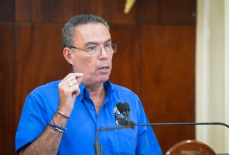 Energy, Transport and Telecommunications Minister, Hon. Daryl Vaz, gives an update on Hurricane Melissa recovery activities during Thursday