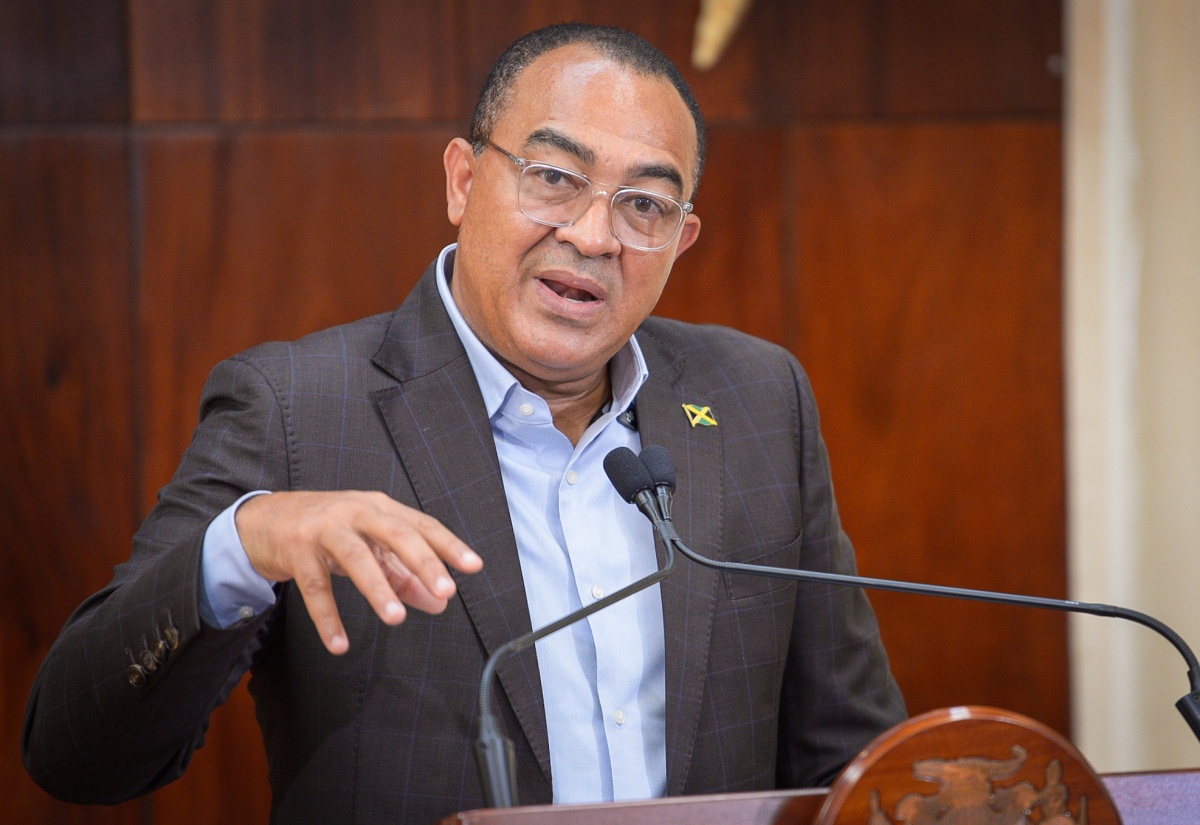 Minister of Health and Wellness, Dr. the Hon. Christopher Tufton, delivers an update on the health sector during a special press briefing on Hurricane Melissa recovery at Jamaica House on Thursday (November 6).

