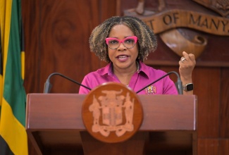 Minister of Education, Skills, Youth and Information, Senator Dr. the Hon. Dana Morris Dixon, provides an update on the national recovery efforts following Hurricane Melissa, during a special press briefing at Jamaica House on Tuesday (November 11).

