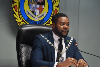 Mayor of Montego Bay, Councillor Richard Vernon, addresses the monthly meeting of the St. James Municipal Corporation on Thursday (November 13). 

