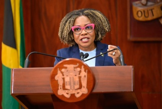 Minister of Education, Skills, Youth and Information, Senator Dr. the Hon. Dana Morris Dixon, addresses Wednesday’s (December 3) post-Cabinet Press Briefing on Hurricane Melissa recovery at Jamaica House.

