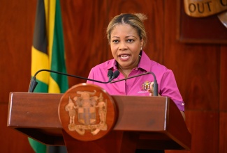 Minister of Education, Skills, Youth and Information, Senator Dr. the Hon. Dana Morris Dixon, addresses Wednesday’s (December 10) post-Cabinet press briefing at Jamaica House.

