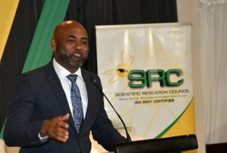 Minister without Portfolio in the Office of the Prime Minister responsible for Science, Technology and Special Projects, Dr. the Hon. Andrew Wheatley, speaking at the Scientific Research Council’s (SRC) recent Conversation in Science 2025 event held at the Jamaica Pegasus hotel in New Kingston.