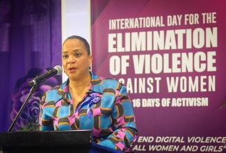 Women Center of Jamaica Foundation (WCJF) Board Chair, Debby-Ann Brown Salmon delivers remarks on behalf of Minister of Culture, Gender, Entertainment and Sport, the Hon. Olivia Grange, during the Gender-based Violence (GBV) Advocacy Forum, held on Friday (December 12) at the Jamaica Pegasus Hotel in Kingston. The forum formed part of the national observance of the International Day for the Elimination of Violence Against Women (IDEVAW) and the 16 Days of Activism campaign.