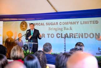 Prime Minister, Dr. the Most Hon. Andrew Holness, delivers the keynote address during Tuesday’s (December 2) ceremony to break ground for the US$50million Tropical Sugar Company Limited in Chesterfield, Clarendon.

