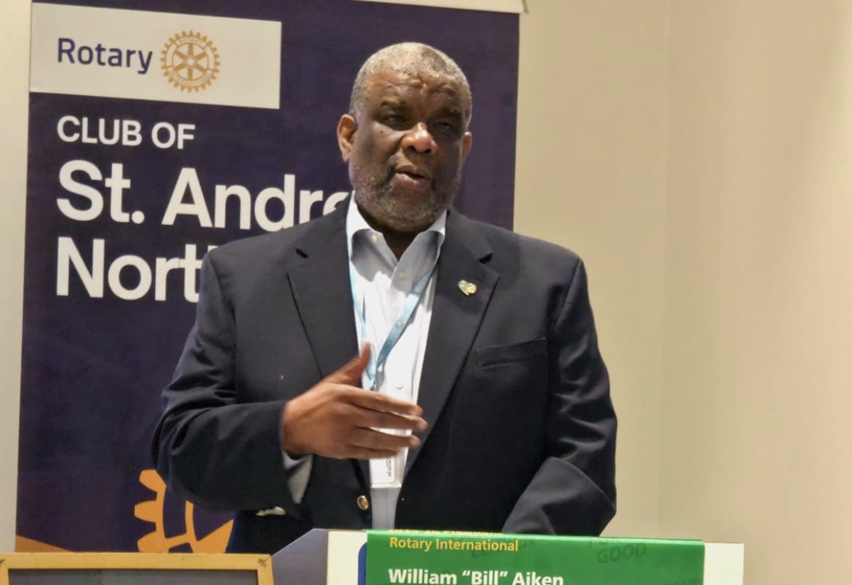 Permanent Secretary in the Ministry of Health and Wellness, Errol Greene, addresses the regular weekly meeting of the Rotary Club of St. Andrew North at the Jamaica National Group Corporate Offices on Oxford Road on December 1.

