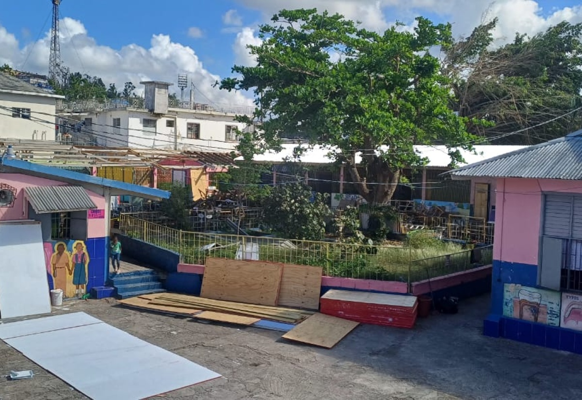 Repairs taking place at the Corinaldi Avenue Primary School in St. James recently. 

