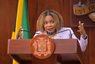 Minister of Education, Skills, Youth and Information, Senator Dr. the Hon. Dana Morris Dixon, addresses Wednesday’s (January 14) post-Cabinet press briefing at Jamaica House in Kingston.

