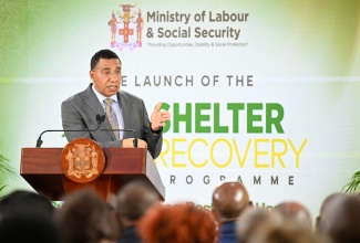 Prime Minister, Dr. the Most Hon. Andrew Holness, delivers the keynote address during the launch of the Shelter Recovery Programme (SRP), held on Thursday (January 15) at the Office of the Prime Minister. The SRP is a multifaceted national response designed to support individuals and families whose homes were damaged during the passage of Hurricane Melissa.

