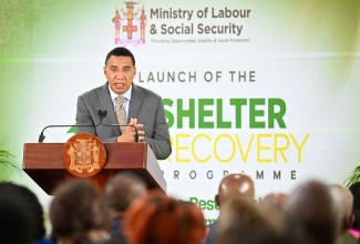 Prime Minister, Dr. the Most Hon. Andrew Holness, delivers the keynote address during the launch of the Shelter Recovery Programme (SRP), held on January 15 at the Office of the Prime Minister. The programme represents a multifaceted national response to support individuals and families whose homes were damaged during the passage of Hurricane Melissa.

