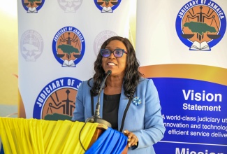 Chief Executive Officer (CEO) of the Court Administration Division, Tricia Cameron-Anglin, speaks at a traffic symposium at the St Mary Parish Court on January 8.

