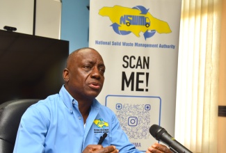 National Solid Waste Management Authority (NSWMA) Executive Director, Audley Gordon, speaks to reporters at a press briefing, held at the agency’s head office in Kingston on Monday (January 12). The briefing was used to outline the operational measures the NSWMA has implemented to accelerate the removal of approximately 500,000 truckloads of debris from hurricane-damaged parishes.

