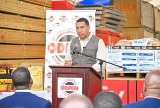 Prime Minister, Dr. the Most Hon. Andrew Holness, addresses a ceremony for the handover of building supplies by New Era Developments Limited and Kemtek Construction, at the Jamaica Defence Force (JDF) Forward Operating Base in Luana, St. Elizabeth on Friday (Jan. 16).