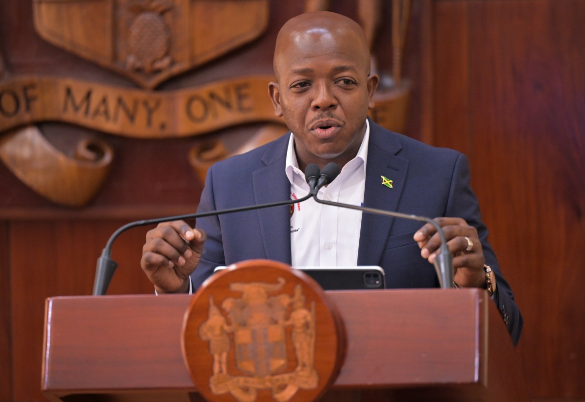 Minister of Labour and Social Security, Hon. Pearnel Charles Jr., addresses a post-Cabinet press briefing held at Jamaica House in Kingston on Wednesday (January 14).

