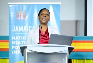 Director of Policy Research at the Planning Institute of Jamaica (PIOJ), Suzette Johnson, speaks at the official launch of the Jamaica National Multidimensional Poverty Index (MPI), at the AC Marriott Hotel in Kingston on Friday (January 16). The MPI will guide the Government’s development of policies and programmes aimed at poverty reduction.

