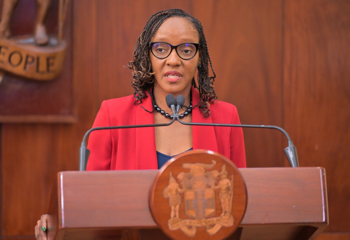 Information Commissioner, Celia Barclay, makes an address during a recent post-Cabinet press briefing at Jamaica House.