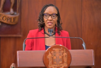 Information Commissioner, Celia Barclay, makes an address during a recent post-Cabinet press briefing at Jamaica House.