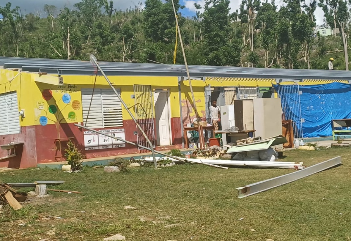 A section of the Clapham Primary and Infant School in St. Elizabeth, which was damaged during the passage of Hurricane Melissa last year. 

