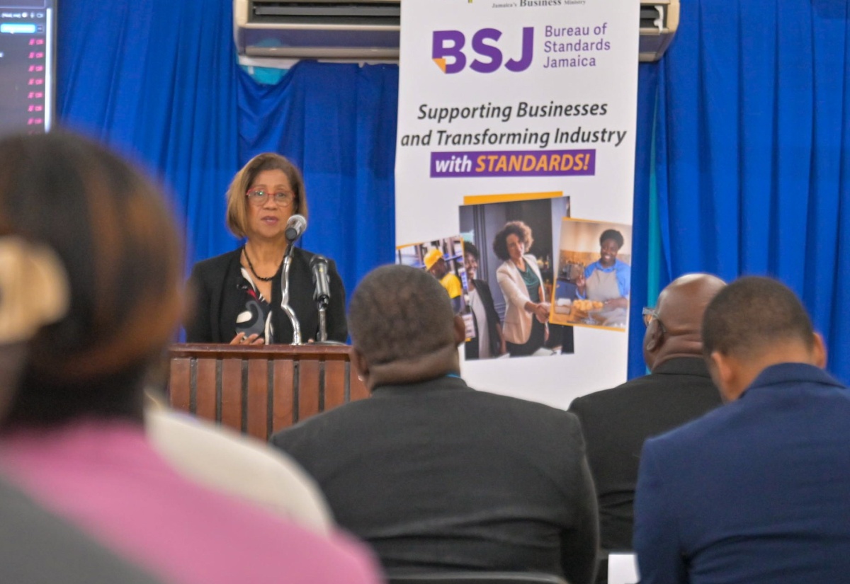 Permanent Secretary in the Ministry of Industry, Investment and Commerce, Sancia Bennett Templer, delivers remarks during the Bureau of Standards Jamaica (BSJ) launch of Information and Communications Technology (ICT) Accessibility Standards. The event took place at the BSJ Multipurpose Facility in Kingston on Wednesday (February 25).

