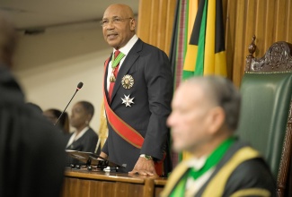 Governor-General, His Excellency the Most Hon. Sir Patrick Allen, addresses legislators and officials while delivering the Throne Speech during the Ceremonial Opening of Parliament for the 2026/27 fiscal year, at Gordon House on Thursday (February 12).

