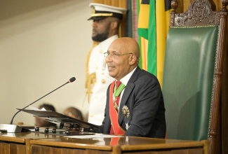 Governor-General, His Excellency the Most Hon. Sir Patrick Allen, delivers the Throne Speech titled ‘Building Forward: Enhancing Resilience, Expanding Opportunity’ during the ceremonial opening of Parliament for the 2026/2027 Financial Year at Gordon House on February 12.