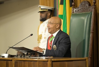 Governor-General, His Excellency the Most Hon. Sir Patrick Allen, delivers the Throne Speech titled ‘Building Forward: Enhancing Resilience, Expanding Opportunity’ during the ceremonial opening of Parliament for the 2026/2027 Financial Year at Gordon House on Thursday (February 12).