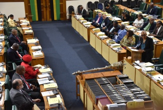 Minister of Finance and the Public Service, Hon. Fayval Williams, addresses the House of Representatives as she tables the 2026/27 Estimates of Expenditure at Gordon House on February 12.