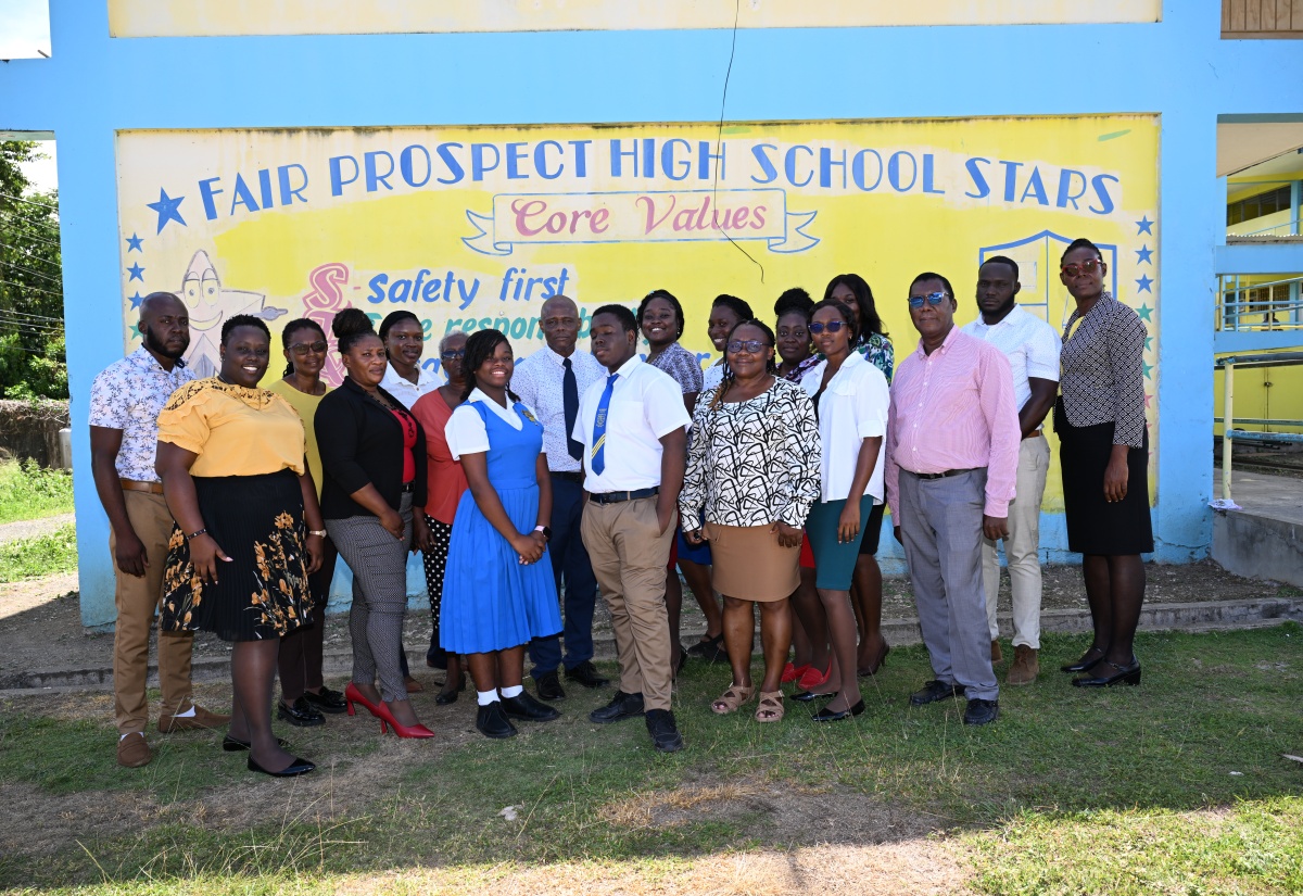 Staff and students at the Fair Prospect High School in Portland, which is celebrating a 33 per-centage increase in passes in the 2025 Caribbean Secondary Education Certificate (CSEC) English A.

