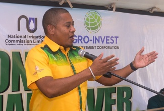 Minister of Agriculture, Fisheries and Mining, Hon. Floyd Green, addresses the recent launch of the Matching Grant Scheme of the Southern Plains Agricultural Development Project (SPAD), held at the Parnassus Agro-Park in Clarendon.

